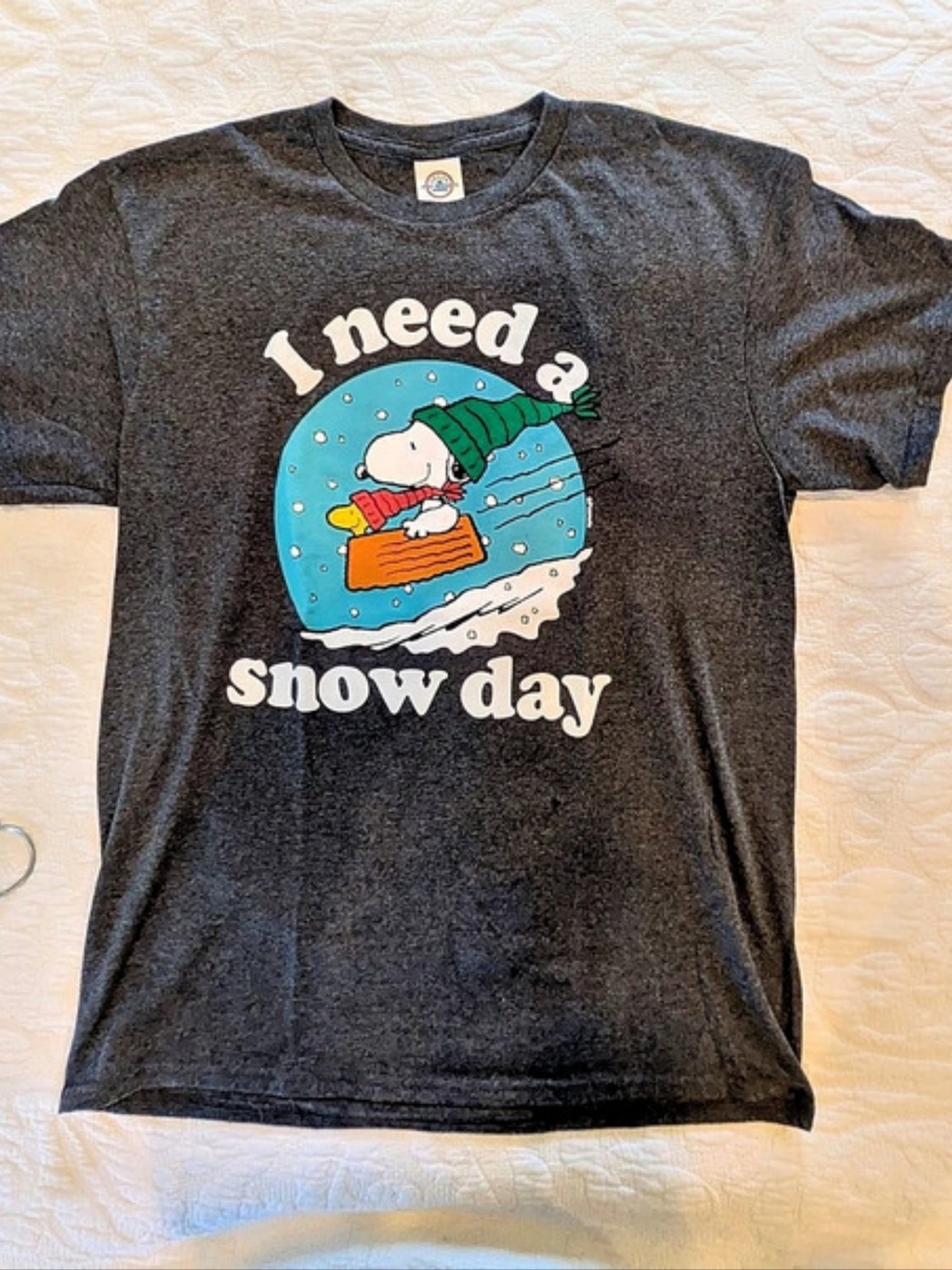 Peanuts Snoopy I Need A Snow Day Short Sleeve Graphic T-Shirt Graphic Tee Size